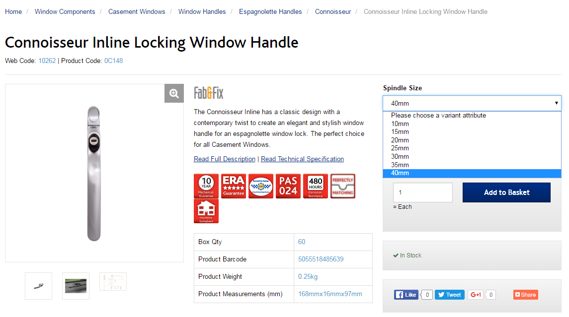 Configuring Product Options - Size